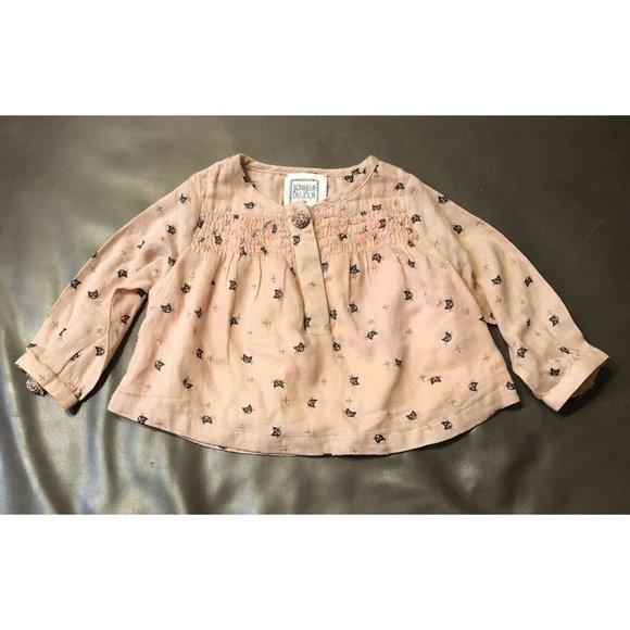 NWT Bonheur Du Jour Paris Pink Smocked Cat Blouse - Picture 1 of 5